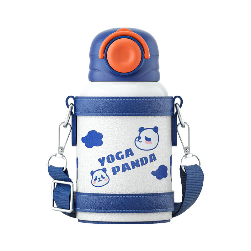 永康316L不锈钢儿童保温杯男女学生双盖水杯便携背带礼盒批发定制白底实物图