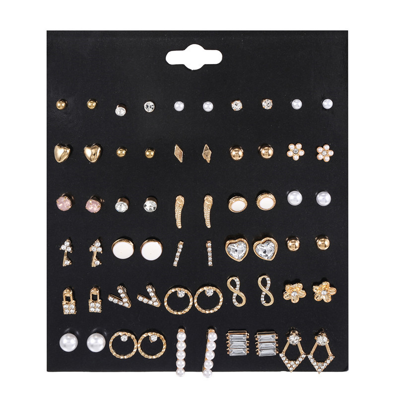 Wholesale of 30 pairs of different combinations of European and American trends, Korean style Instagram earrings, high-quality earrings and stud earrings for women Item Picture