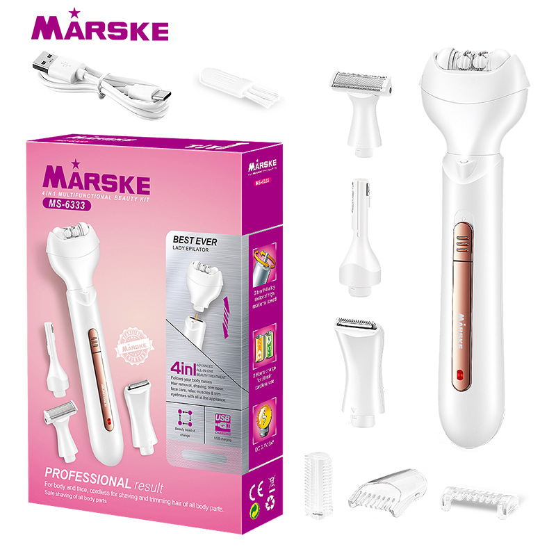 MARSKE MS-6333 4-en-1 lady shaver hombre mujer especial lugar íntimo pelo de axila pelo de pierna cuchillo de afeitar multifuncional depilador eléctrico de cuerpo completo Item Picture