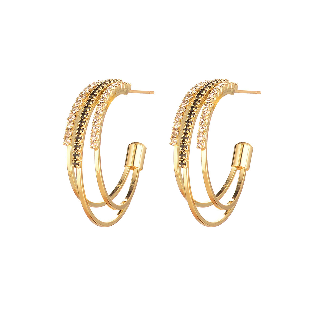 Amazon's new Christmas earrings are copper-plated with real gold and slightly inlaid with zircon, a fashionable women's C-shaped geometric design for autumn and winter Item Picture