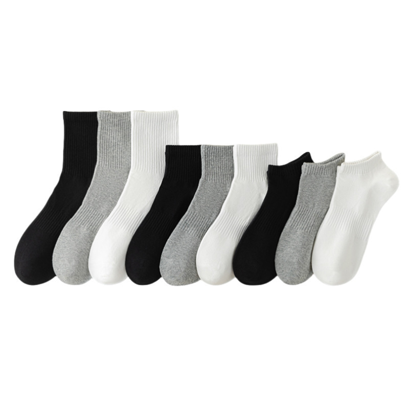 Men's anti-odor and sweat-absorbing socks, solid color Xinjiang cotton mid-calf socks for autumn and winter, women's sports long calf socks wholesale, Zhuji Hosiery Item Picture