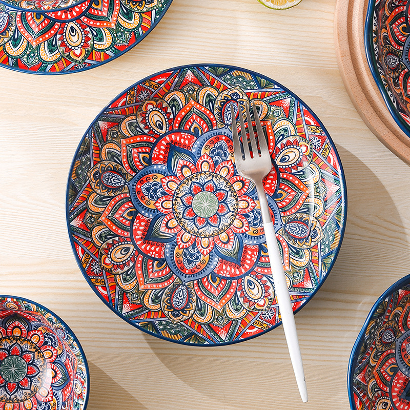 Bohemian ceramic tableware, Orantis bowls, plates, retro hand-painted rice plates, vegetable plates, household light luxury rice bowls wholesale details Picture