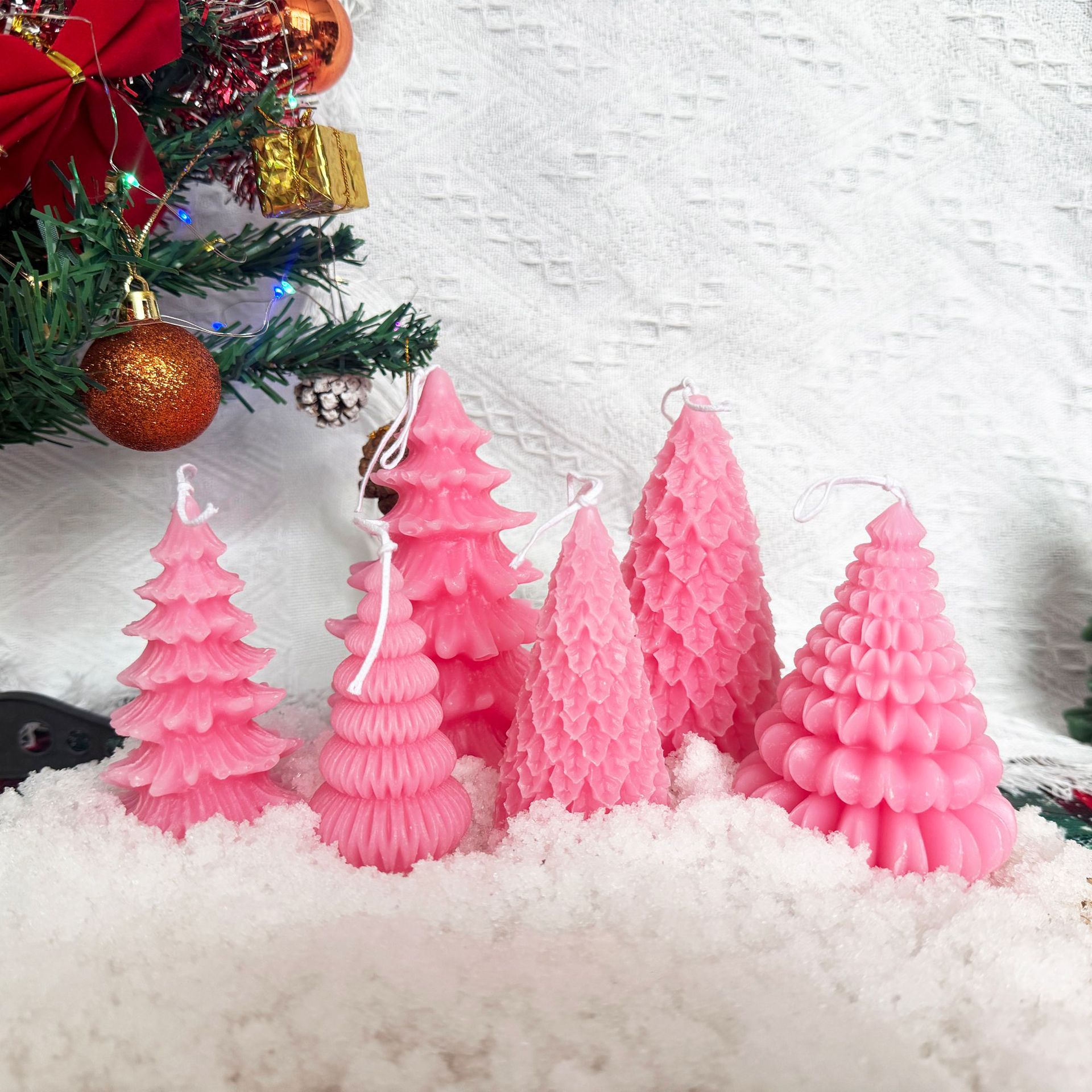 圣诞节马卡龙彩色创意圣诞树造型蜡烛圣诞礼物圣诞蜡烛Candle摆件