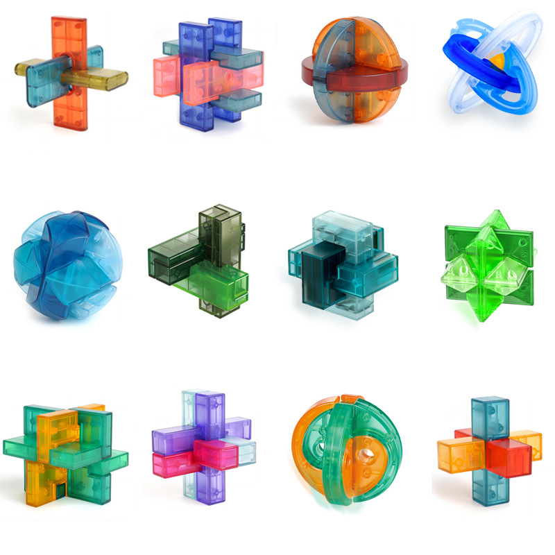 新款国潮孔明锁琉璃色鲁班锁儿童开发智力早教益智解环解锁玩具