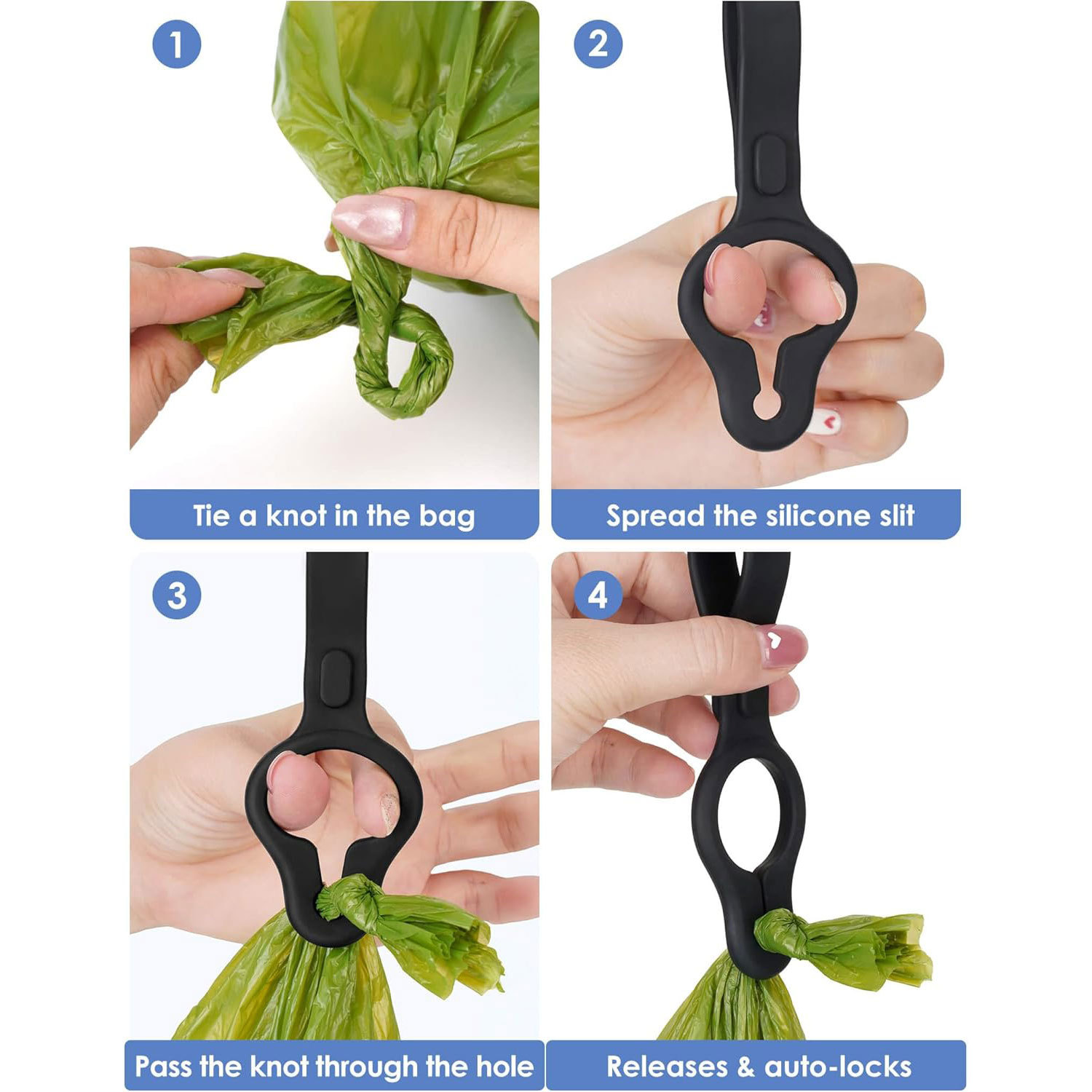 New product: Dog poop bag drawstring lift, dedicated for dog walking, pet garbage bag hands-free stand, silicone drawstring buckle Application Scenario