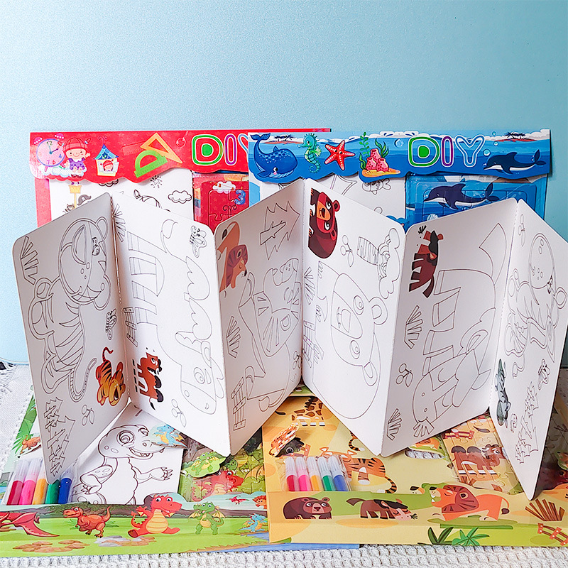 宝宝启蒙填色本带水彩笔儿童学画初学入门简笔画涂色画画涂鸦对照细节图