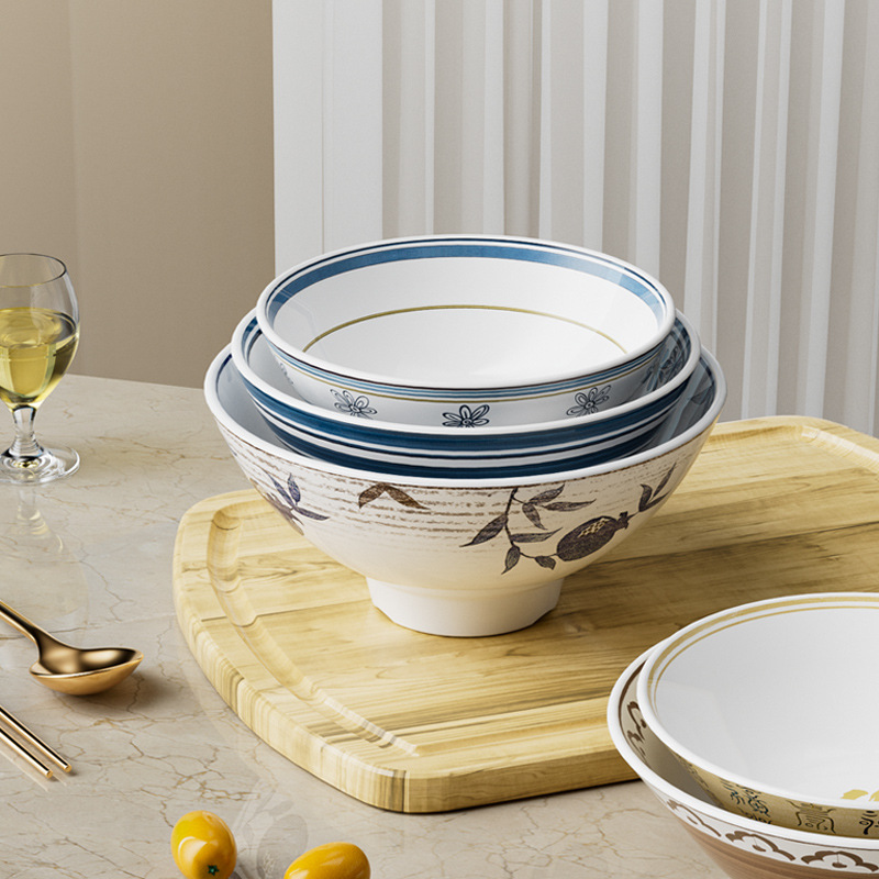 Wholesale of A5 melamine tableware, conical bowls, commercial noodle bowls, spicy hot pot bowls, round ramen bowls, and special bowls for noodle restaurants details Picture