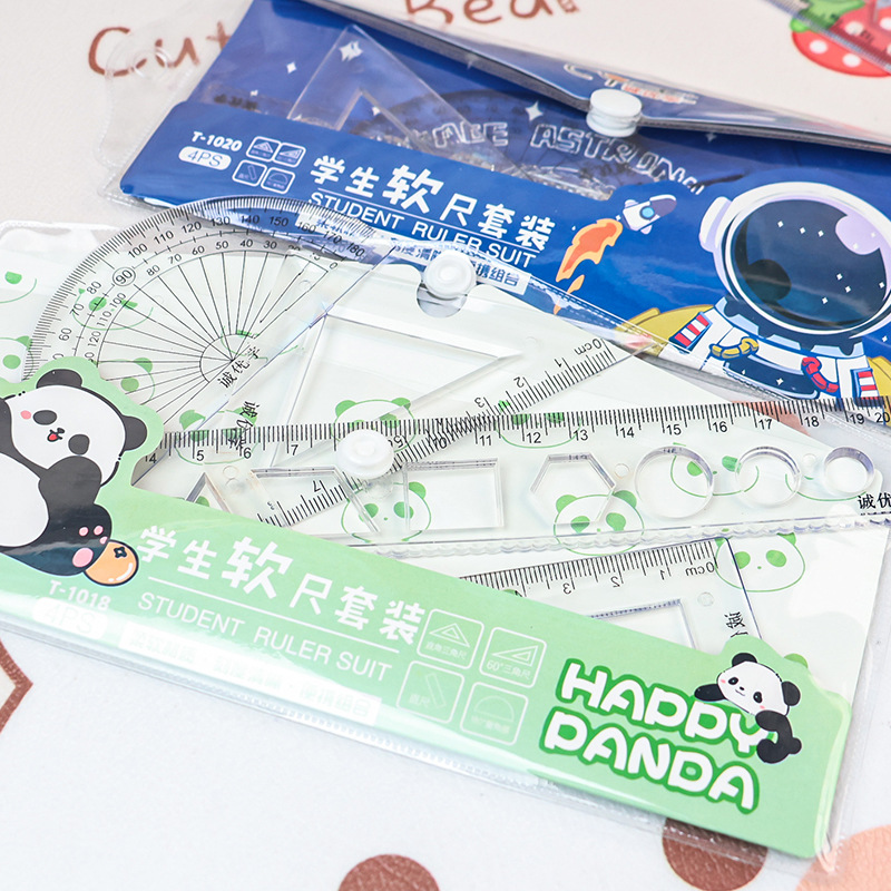 Cute cartoon student stationery four-piece set, soft ruler series, high appearance level transparent scale straight ruler, special drawing ruler Specification image