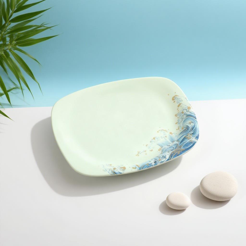 Customized melamine square rice roll plates for commercial restaurants and hotels, green stir-fried rice plates for hot pot restaurants Specification drawing