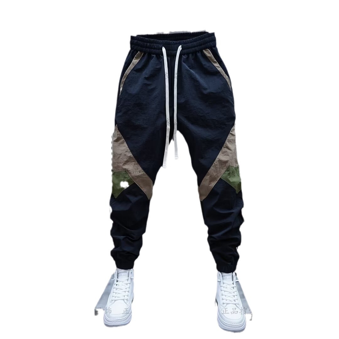 Men's summer thin color-blocked tight-fitting casual pants, elastic waist patchwork skinny pants, trendy new and fashionable Harem pants Item Picture