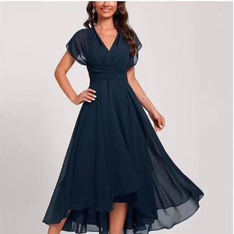 2026 Women's Summer new Collection: European and American fashion chiffon patchwork V-neck women's dress for Amazon Independent Store full figure