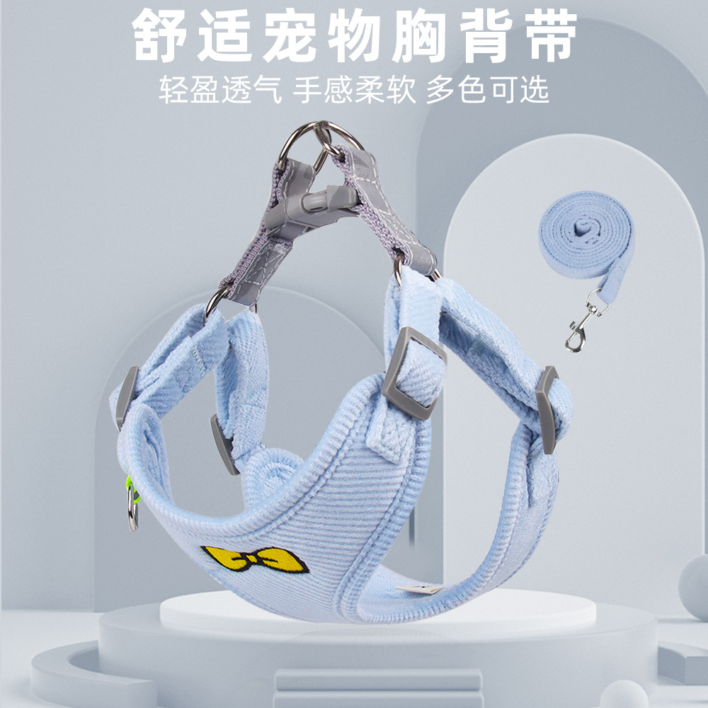 新款狗狗牵引绳背心式胸背带狗背带反光小狗绳子宠物狗绳批发透气图