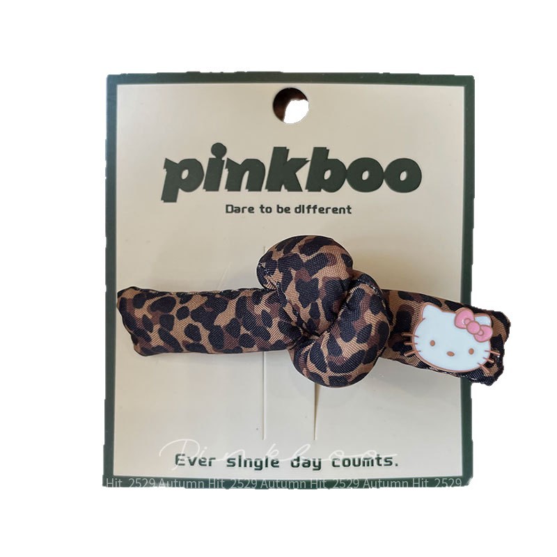 New Korean-style checkered bow kt hair clip for girls, leopard print side fringe clip, cute hair accessory for girls, kt decorative knot-shaped hair clip, checkered/leopard print style, fashionable, cute and personalized headwear for girls Item Picture