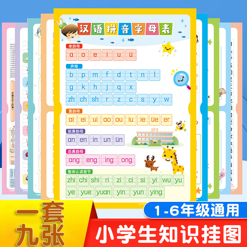 [tik yin mismo modelo conjunto completo de 9 piezas] gráfico de pared de aprendizaje para niños conjunto completo de alfabeto pinyin multiplicar, dividir, sumar y restar combinador details Picture