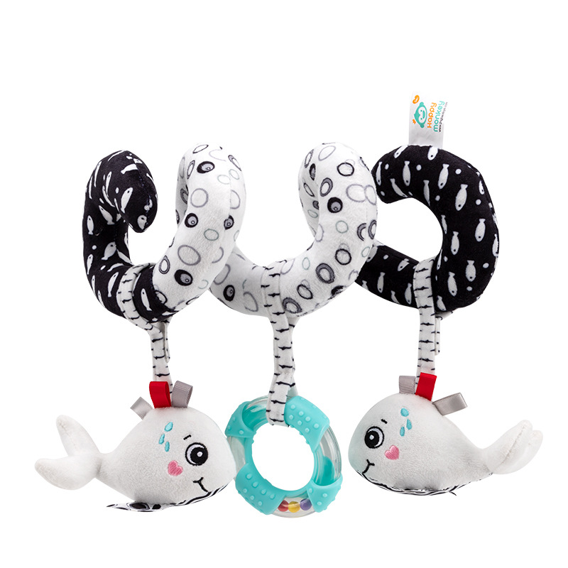 Happy monkey Newborn Tracking Black and White Toy Detachable Pendant Rattle to train the baby's grasping ability Item Picture
