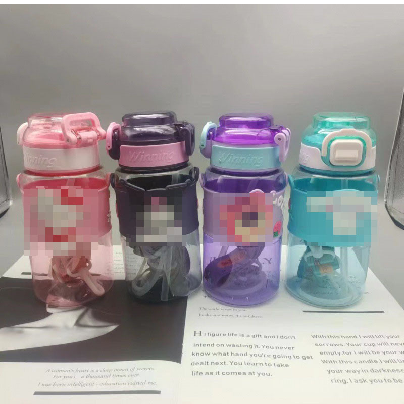 Children's cartoon plastic cups, cute double-drinking cups, portable and easy-to-use cups for boys and girls, high appearance level straw cups details Picture
