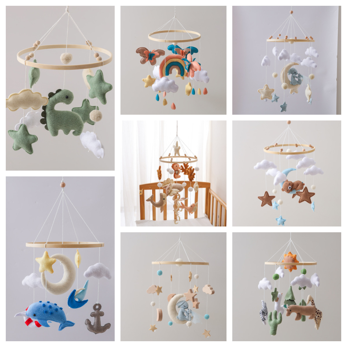 跨境新款婴儿床铃挂件玩具毛毡风铃动物床挂摇铃新生儿安抚玩具