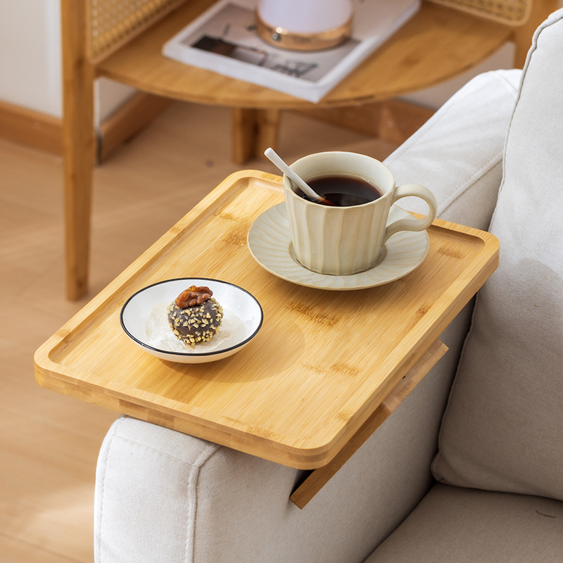 New cross-border bamboo sofa tea tray, new Chinese-style sofa folding tray, mobile small coffee table, adjustable tray details Picture