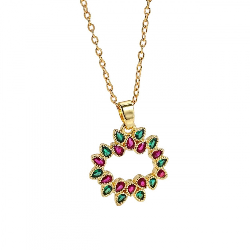 A two-piece set of exquisite zirconium flower wreath necklace and ring from Europe and America, with a light luxury style and versatile collarbone chain accessories Item Picture