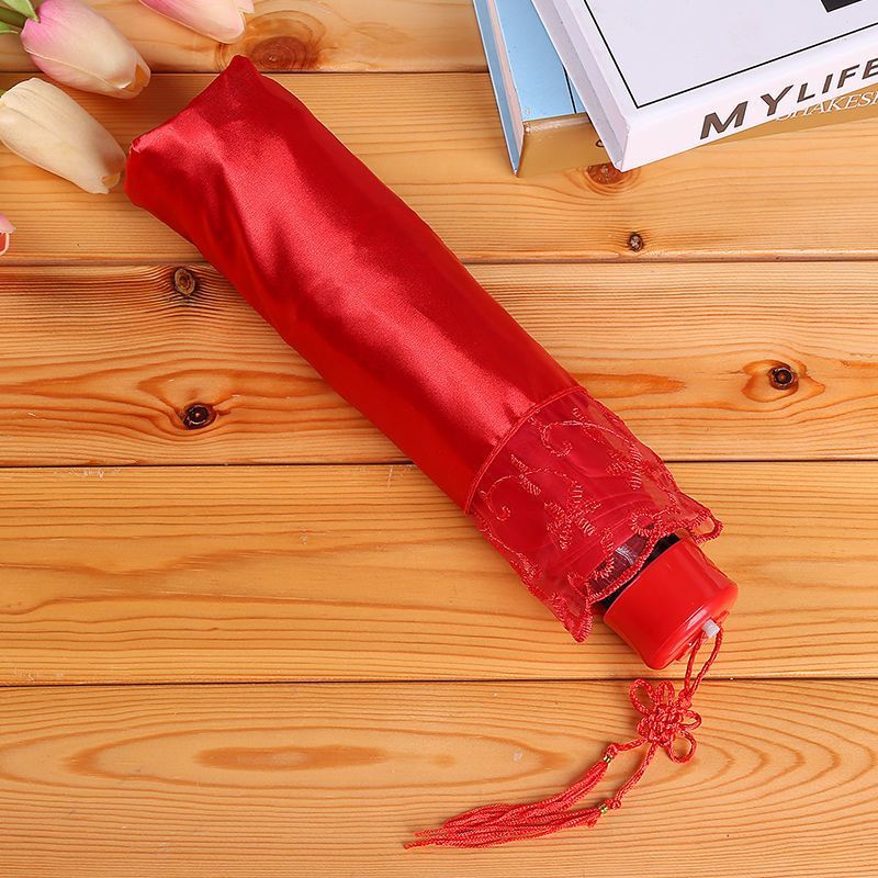 National trend wedding red umbrella folding dowry festive umbrella, festive umbrella with the character "Xi" for picking up the bride, festive umbrella for the bride's wedding, red umbrella wedding supplies Specification image