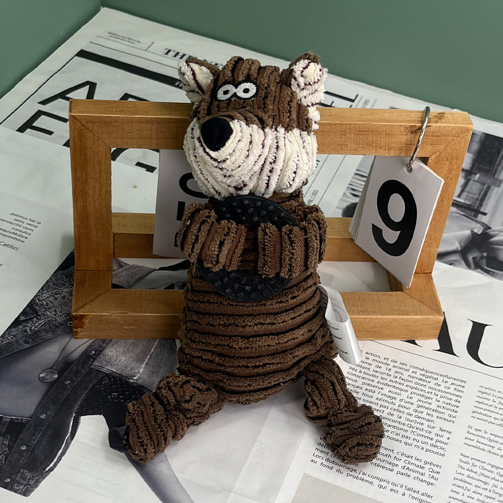 Dog teething rubber ring toy, pet cat and dog chewing sound corduroy plush interactive toy Specification image