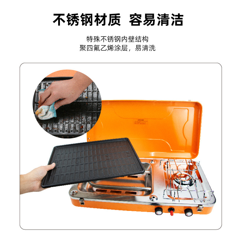 Multi-functional outdoor gas barbecue grill, household stainless steel portable folding grill with side burner, ATLAS brand details Picture