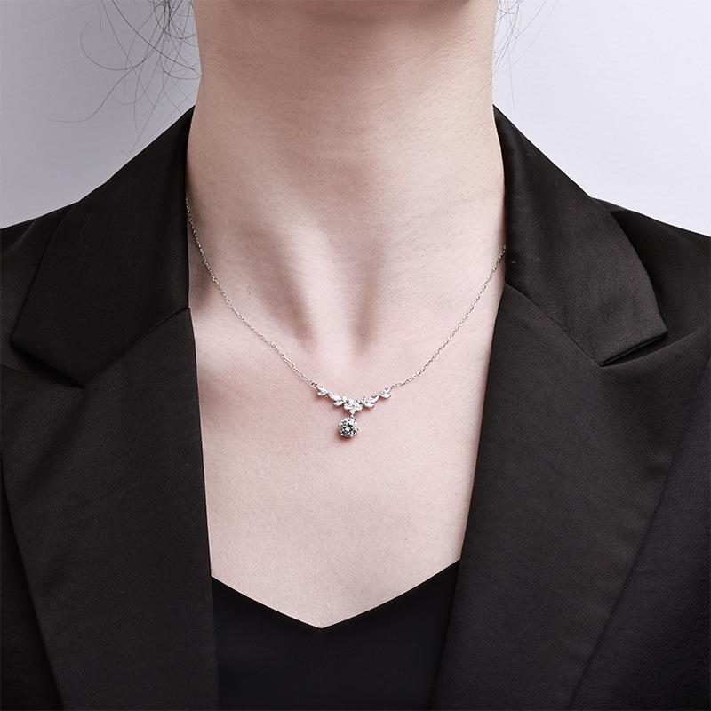 卓恒甄选S925纯银紫藤花麦穗项链女小众设计锁骨链轻奢镶钻高级感正品莫桑