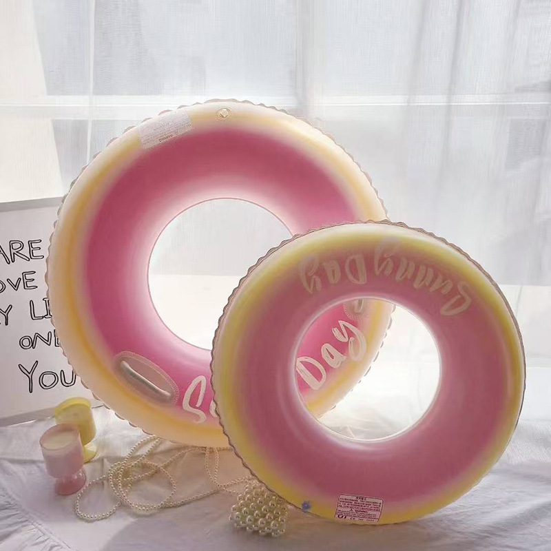 Gradient color adult swimming ring, enlarged and thickened handle, inflatable underarm ring, macaron-style women's rescue ring Specification image