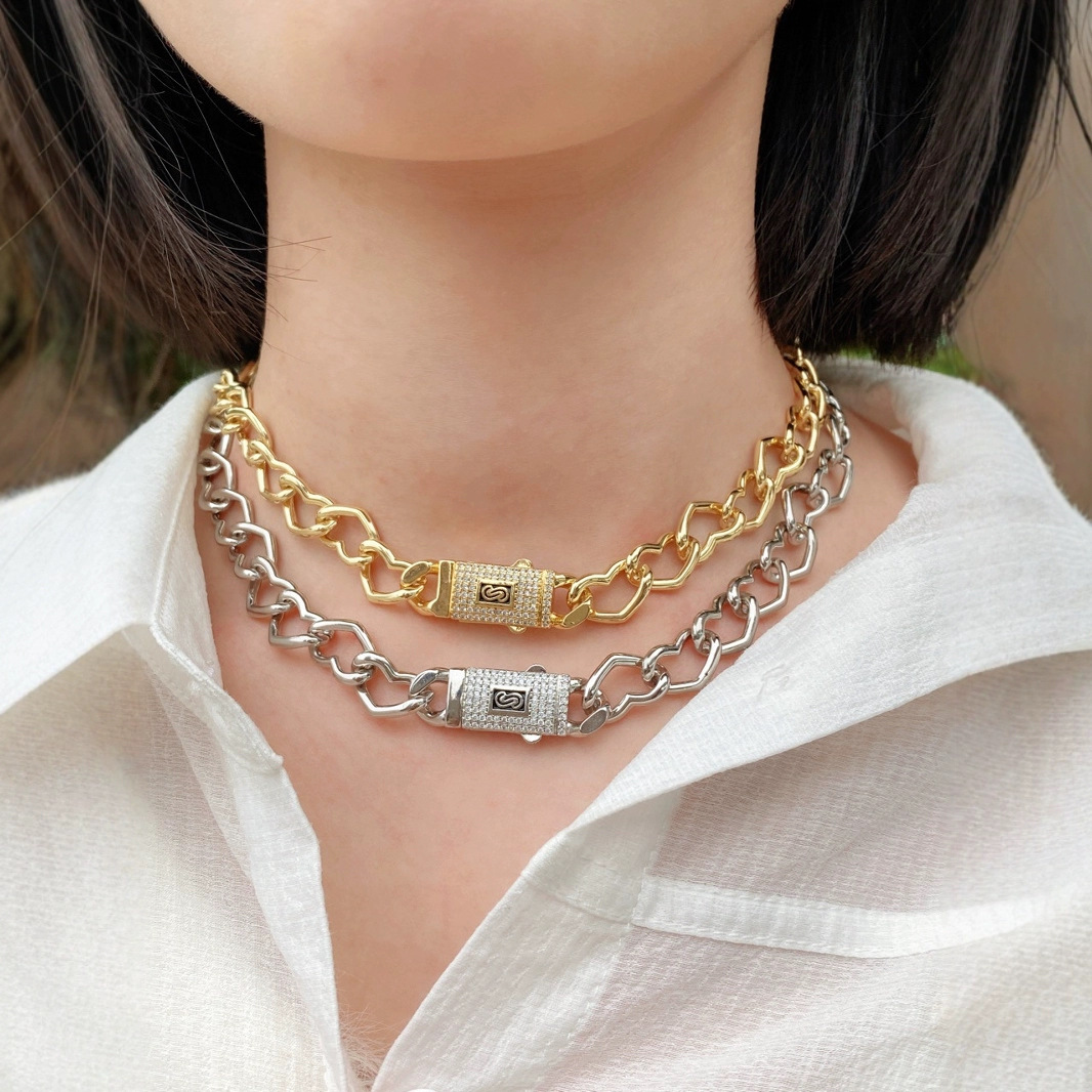 New Cuban chain men's gold copper-plated 18K gold, European and American fashionable, simple and high-end bracelet necklace accessory full figure
