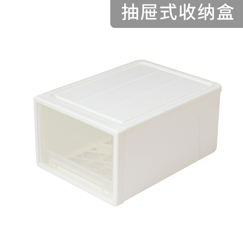 We produce and wholesale thickened drawer-type storage boxes that can be stacked with drawer cabinets and transparent household clothing organization and storage boxes Item Picture