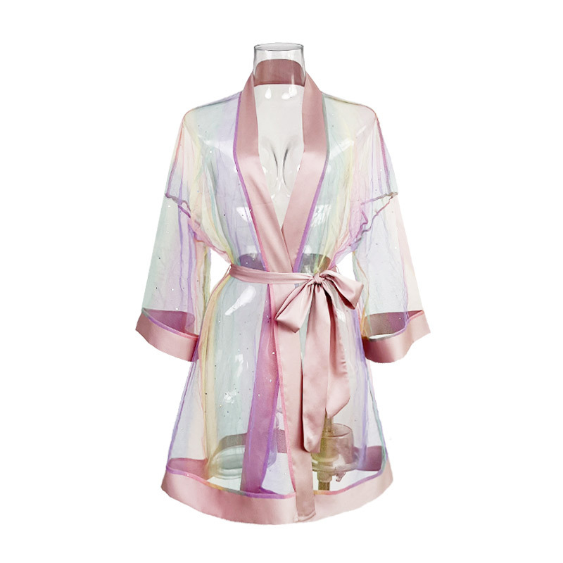 Wholesale of sexy and romantic underwear, see-through mesh, pink and bright color outerwear, pajamas and women's three-point sets from Source Factory 071 Item Picture