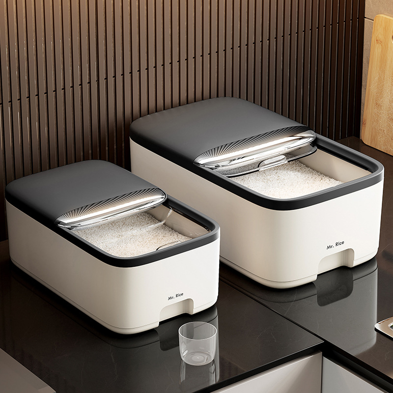 Household rice bucket, insect-proof and moisture-proof, high appearance level sealed rice jar, food-grade flour bucket, storage box for coarse grains, rice and dog food