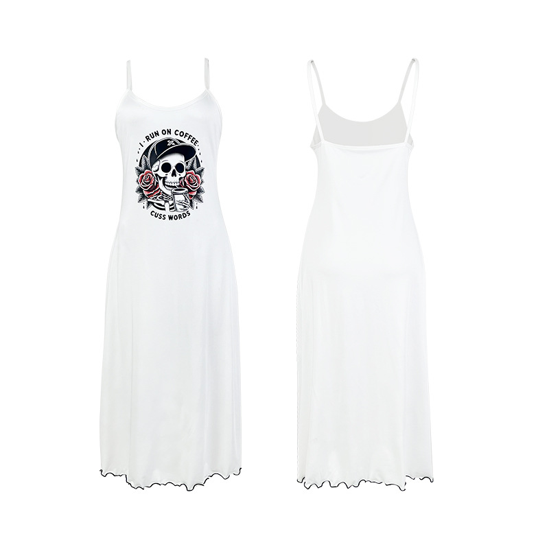 Milk silk skin-friendly halter long dress for women. Multiple patterns to choose from. Printed black and white ear trim. Home wear and sleeping dress 930 Item Picture