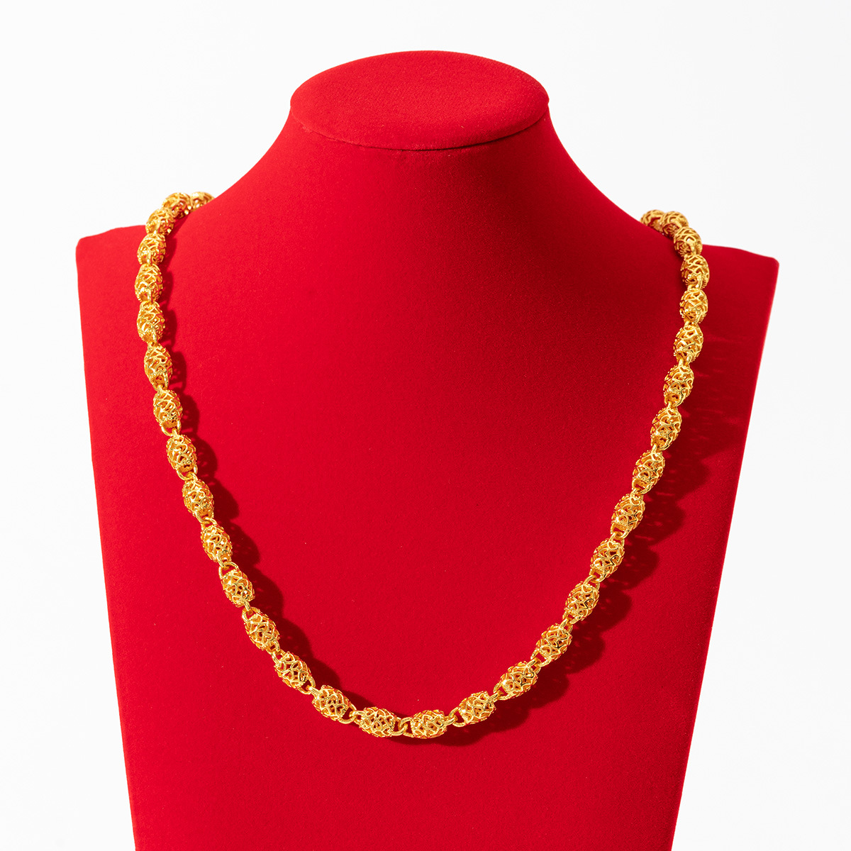 跨境橄榄桶珠镂空龙头霸气个性高级感百搭项链男饰品批发铜镀金潮