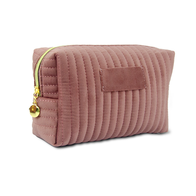 Cross-border bestseller plush makeup bag, high appearance level striped skin care and cosmetics storage bag Item Picture