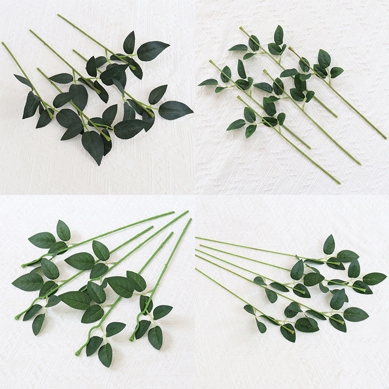 批发插好叶子的单支玫瑰花杆子 单支枝干带两片叶子DIY花材