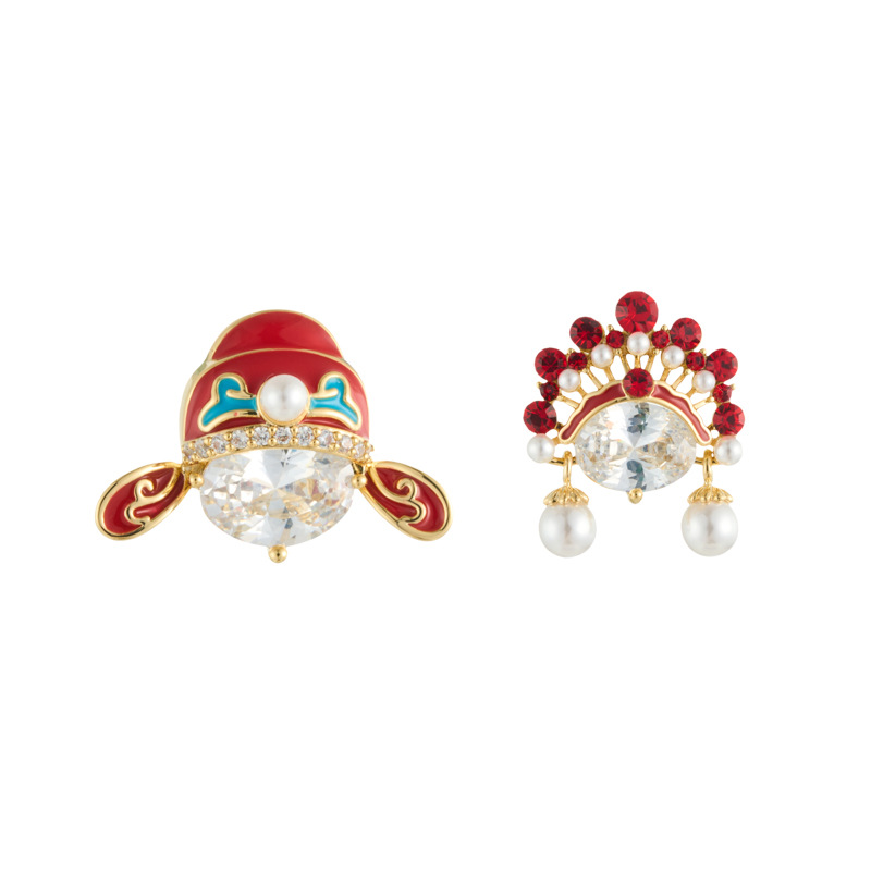 Nuevo estilo chino China China China ópera de pekín cara pareja pendientes aleación de cobre oro real chapado con circonio pendientes s925 plata aguja auricular Item Picture