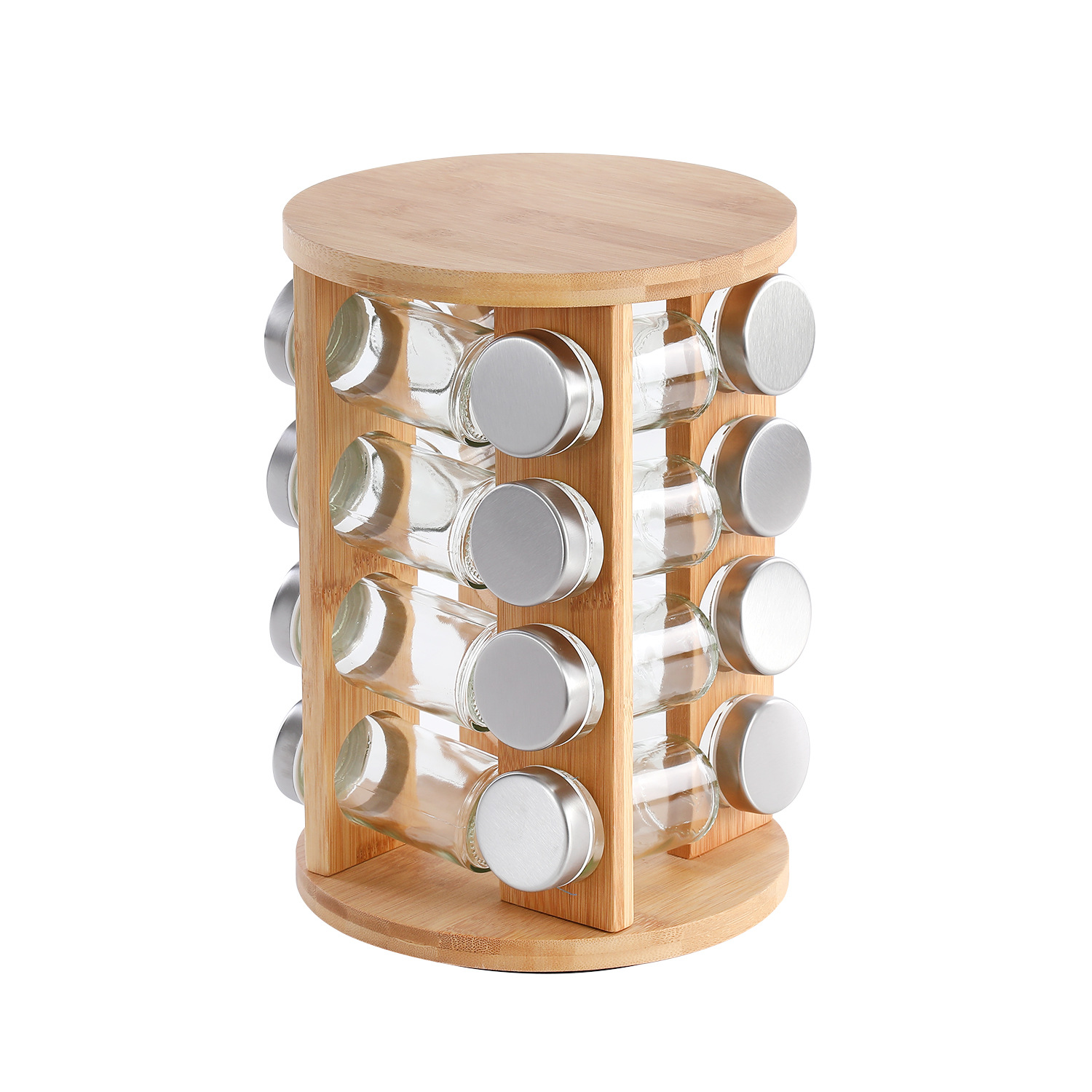 20罐竹制调味瓶套装玻璃调味罐可旋转竹架盐罐调料罐收纳架省空间细节图
