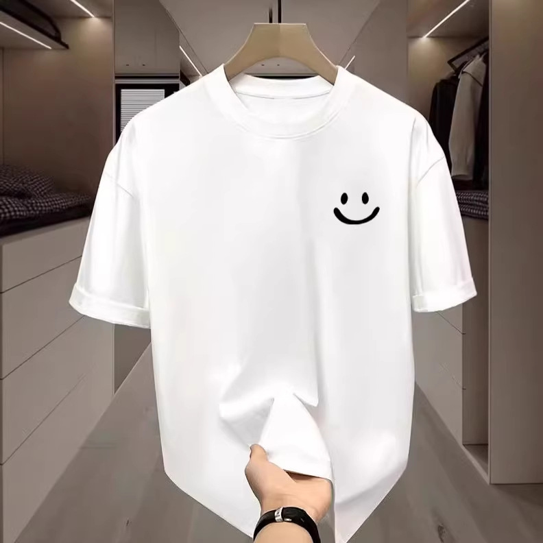 Summer short-sleeved T-shirt for girls with smiling face patterns, children's clothing for boys, short-sleeved Korean version details Picture