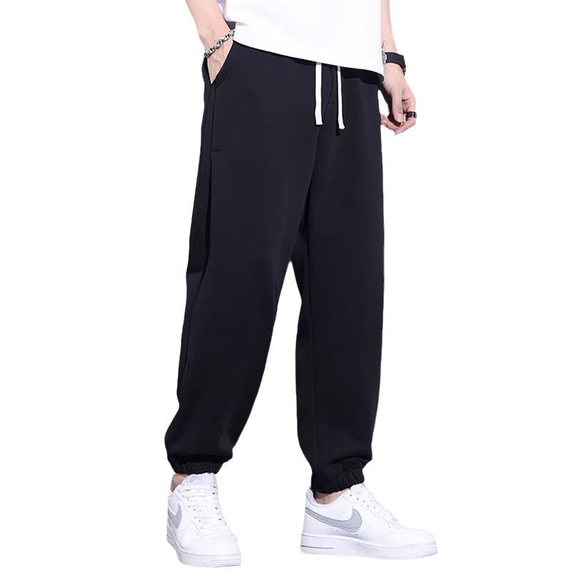 男裤男士宽松休闲/裤子冬/男装裤子/冬季松紧腰休闲裤男/男士加绒裤白底实物图