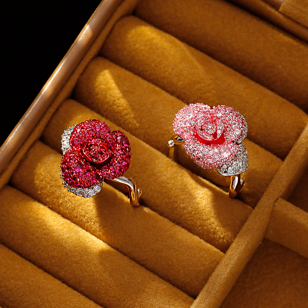 Hyacinth vintage harbor wind rojo rosa anillo moda temperamento ligero lujo superflash cien cierre anillo 2025 shake yin boom details Picture