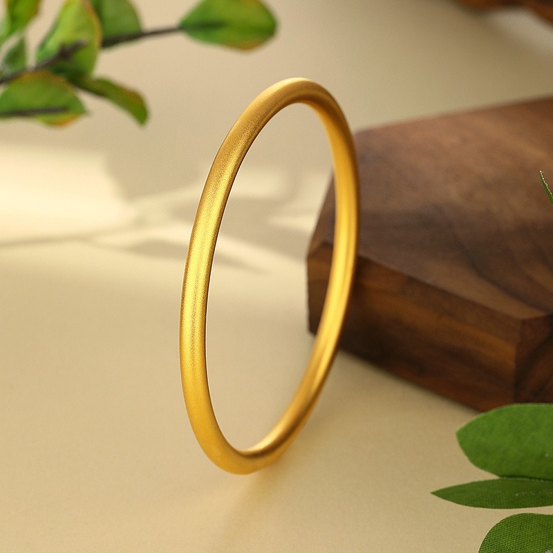 Wholesale of copper gold-plated ancient method frosted plain ring bracelet, solid sand gold bracelet with pigment ring that does not fade for a long time details Picture