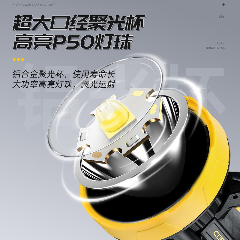 Flashlight, high-power outdoor emergency patrol portable searchlight, USB charging with side light, camping outdoors details Picture