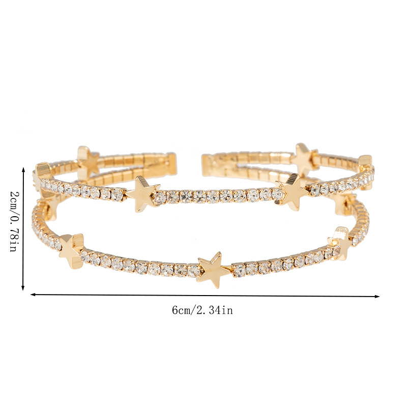 Wholesale of fashionable cross-border European and American claw chain 2-row water diamond star bracelet, steel wire elastic full diamond three-dimensional bracelet and jewelry Specification drawing