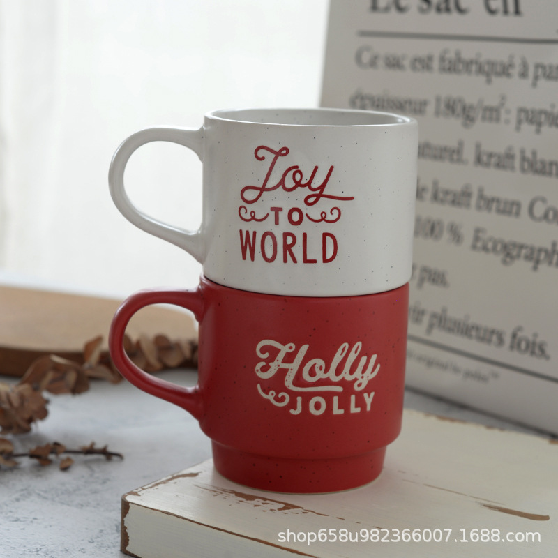 [Red Christmas Coffee Cup] Personalized English mugs, household ceramic high appearance level Couple breakfast cups, water cups