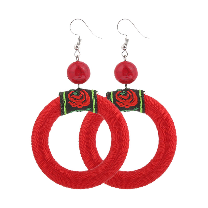 民族风复古S925银耳钩大圈耳环耳坠女款精致时尚手工艺耳饰品白底实物图