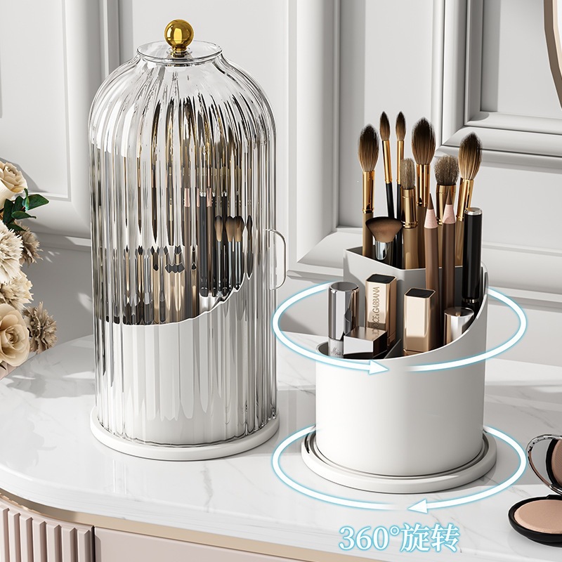 Cosmetics storage box, rotating makeup brush storage cylinder, mouth red eyeshadow dressing table, desktop eyebrow pencil, comb brush, pen barrel details Picture