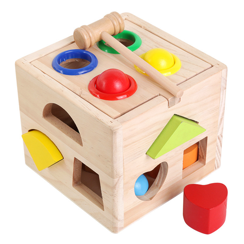 宝宝幼教益智方块积木智力盒1-2岁儿童蒙氏早教形状配对玩具趣味白底实物图