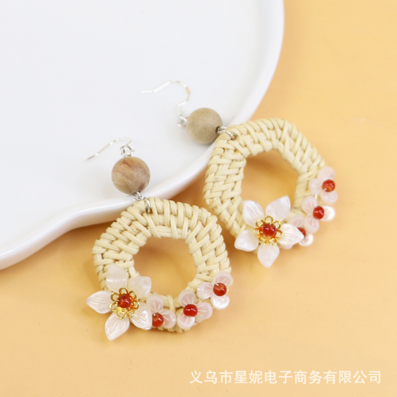 编织花朵耳环耳饰珍珠耳钉耳棒时尚气质女简约百搭潮流饰品