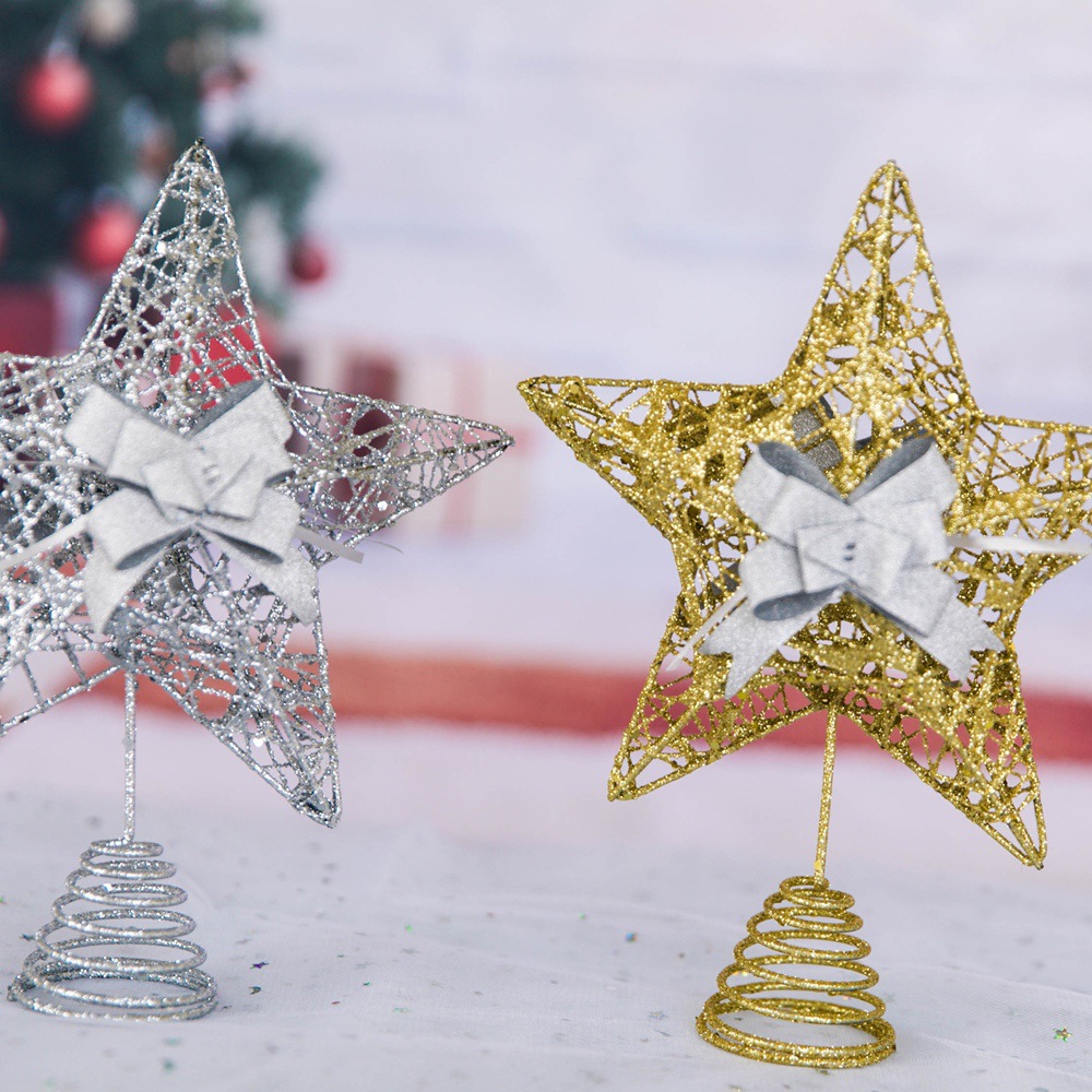 跨境批发圣诞树树顶星铁艺配饰五角星圣诞树装饰圣诞树挂件装饰品细节图